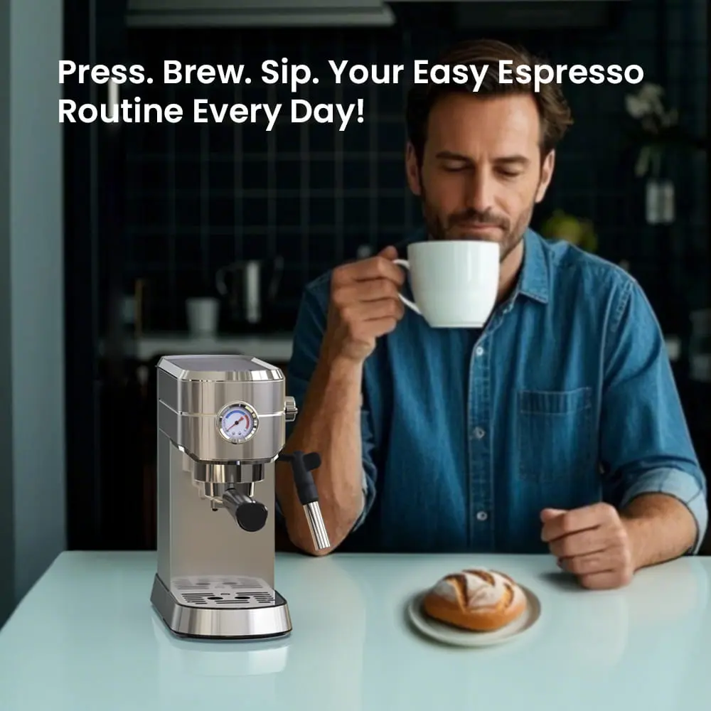 Compact Espresso Coffee Machine with Milk Steam Wand ECMA0 - Image 3