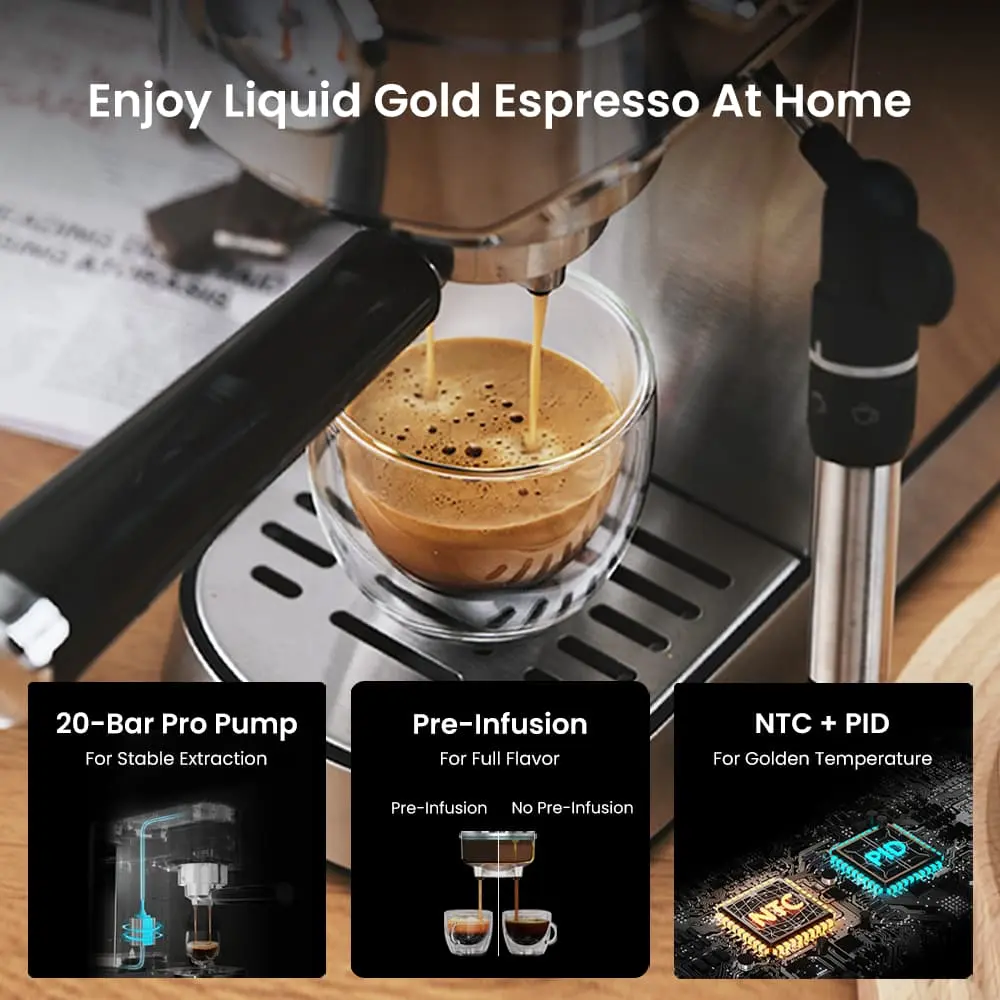 Compact Espresso Coffee Machine with Milk Steam Wand ECMA0 - Image 7