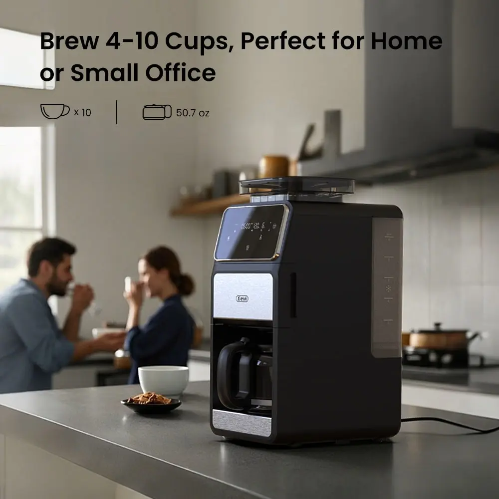 GEVI 10-Cup Drip Coffee Maker Machine with Grinder and LED Touchscreen DCMF0 - Image 10