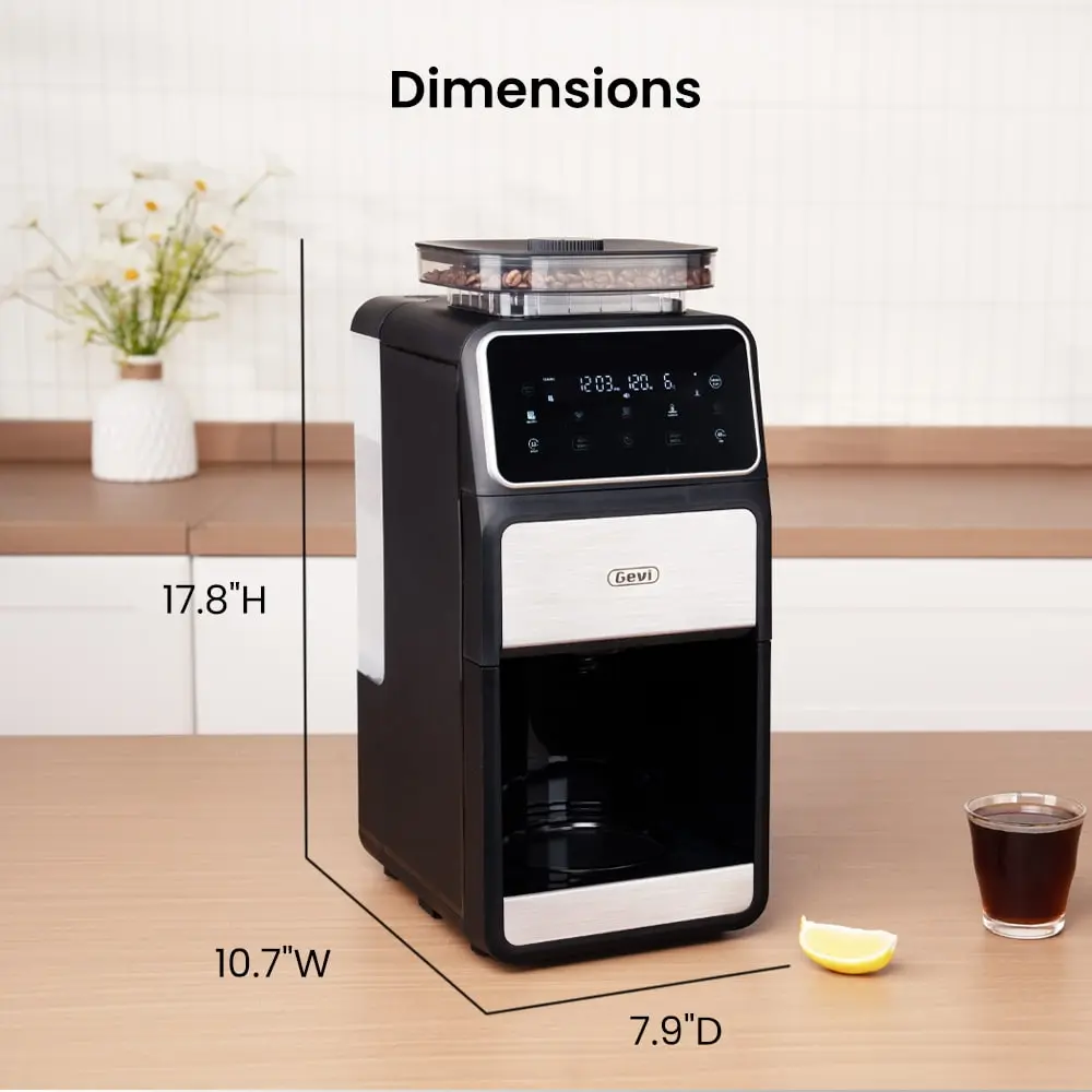 GEVI 10-Cup Drip Coffee Maker Machine with Grinder and LED Touchscreen DCMF0 - Image 14