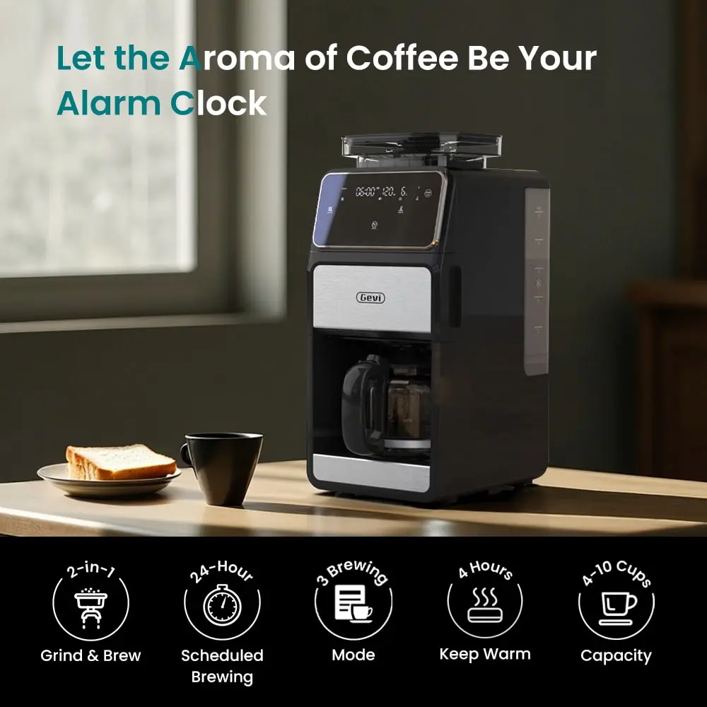 GEVI 10-Cup Drip Coffee Maker Machine with Grinder and LED Touchscreen DCMF0 - Image 3