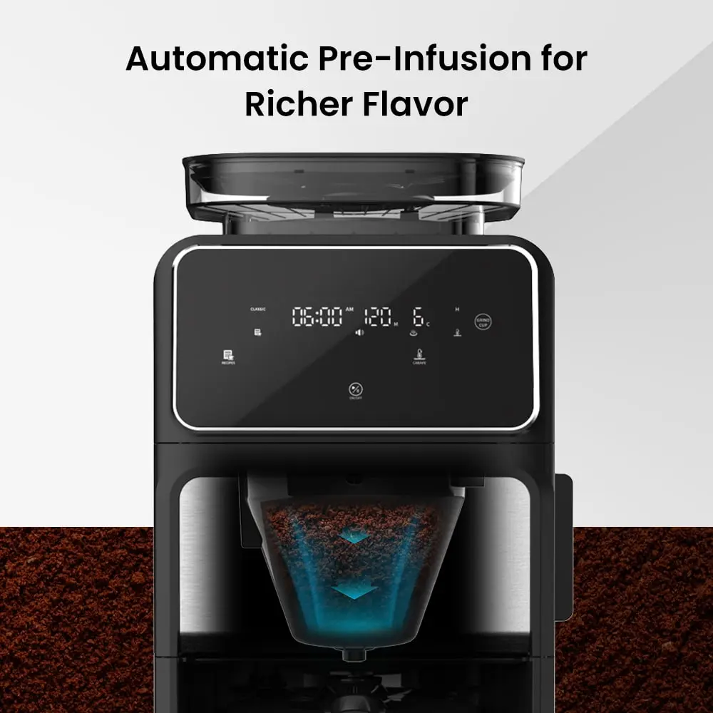GEVI 10-Cup Drip Coffee Maker Machine with Grinder and LED Touchscreen DCMF0 - Image 6