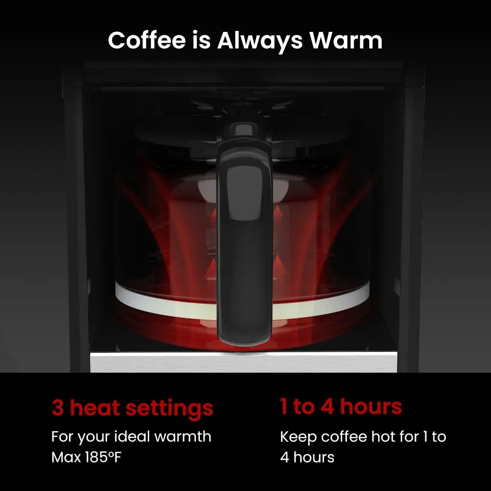 GEVI 10-Cup Drip Coffee Maker Machine with Grinder and LED Touchscreen DCMF0 - Image 9