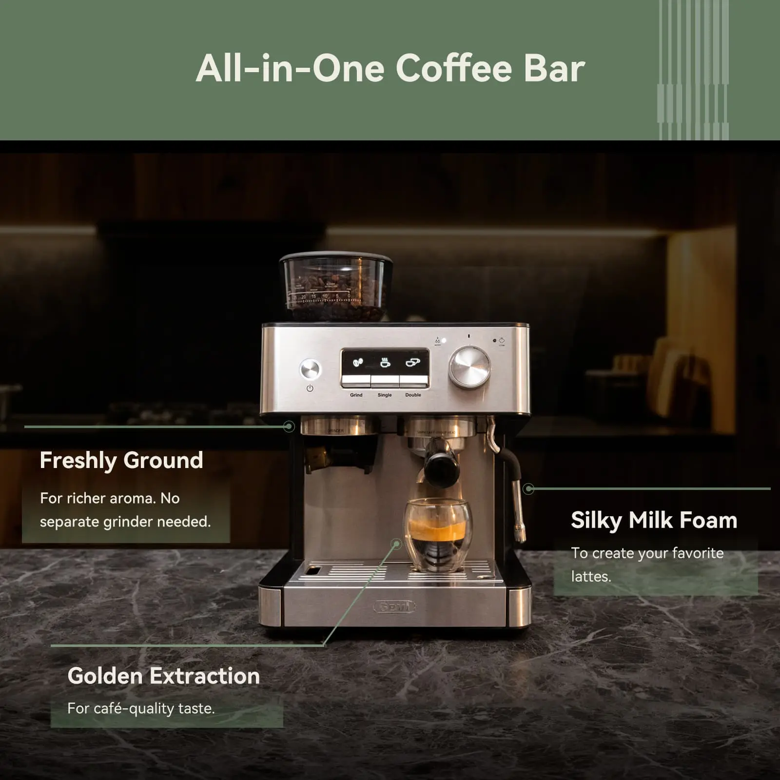 GEVI 20 Bar Espresso Maker with Built-in Bean Grinder & Milk Frother ECMI0 - Image 3