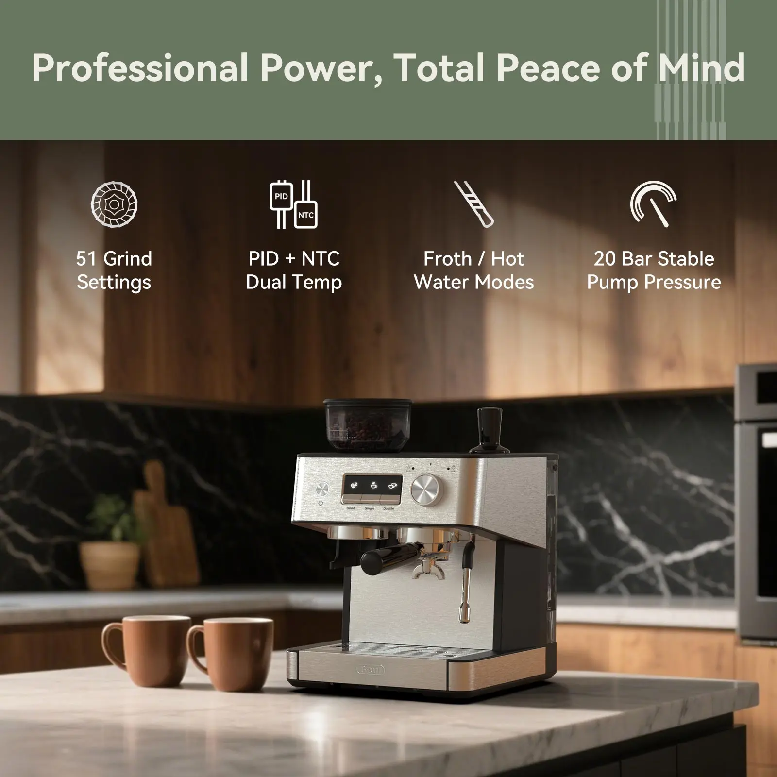 GEVI 20 Bar Espresso Maker with Built-in Bean Grinder & Milk Frother ECMI0 - Image 6