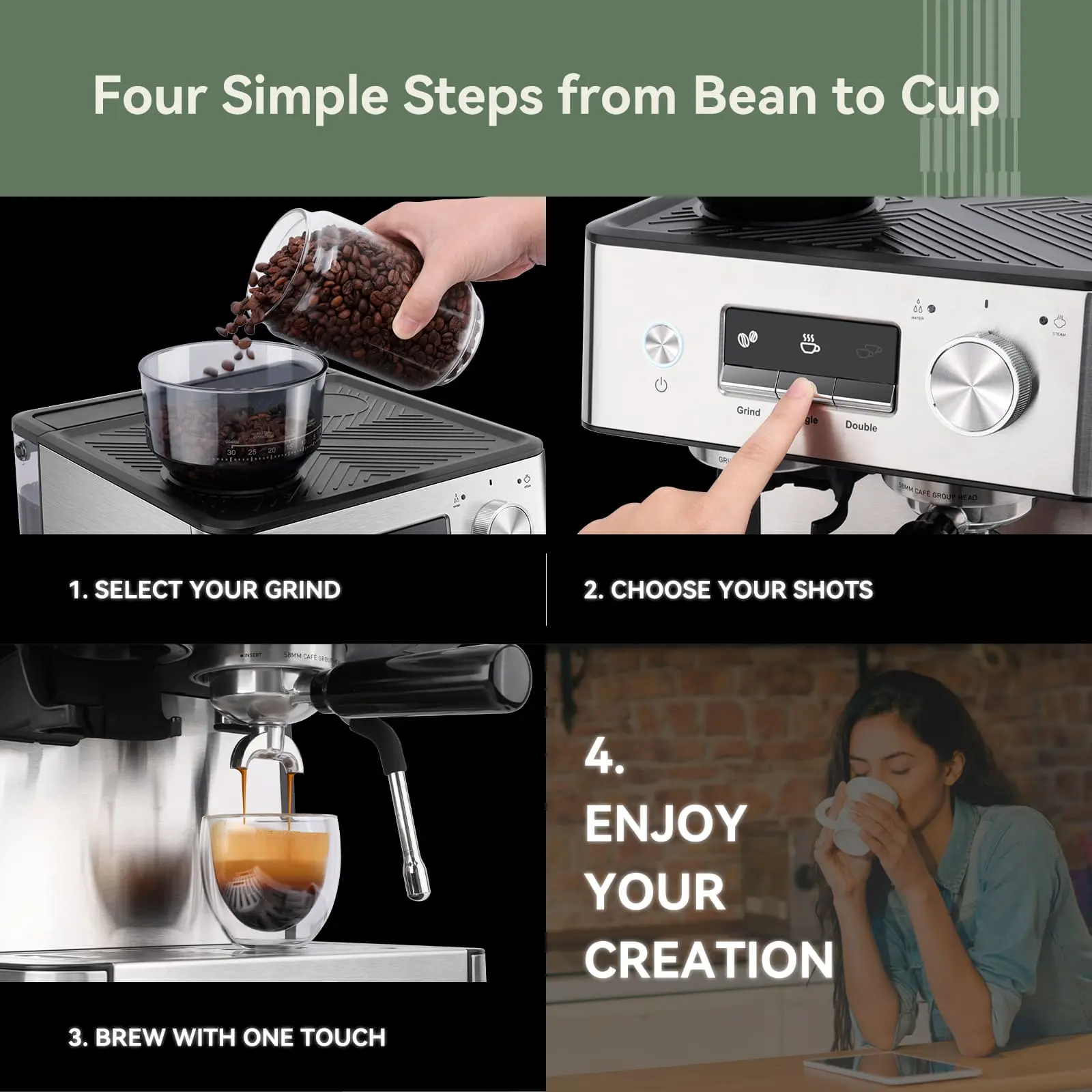 GEVI 20 Bar Espresso Maker with Built-in Bean Grinder & Milk Frother ECMI0 - Image 7