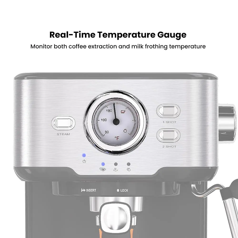 GEVI 2-in-1 Espresso Machine with Milk Frother Wand and Dual Temperature Control 20 Bar ECMD0 - Image 3