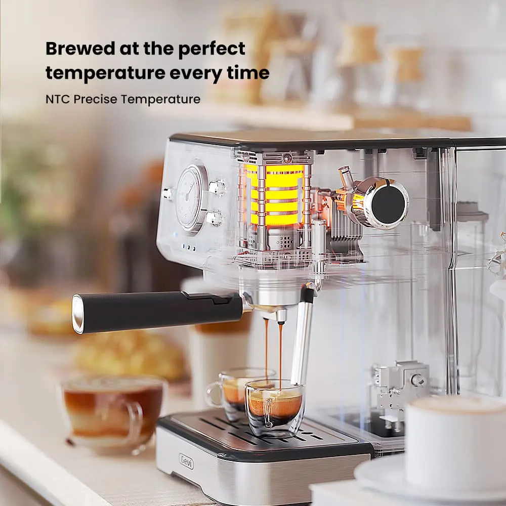 GEVI 2-in-1 Espresso Machine with Milk Frother Wand and Dual Temperature Control 20 Bar ECMD0 - Image 4