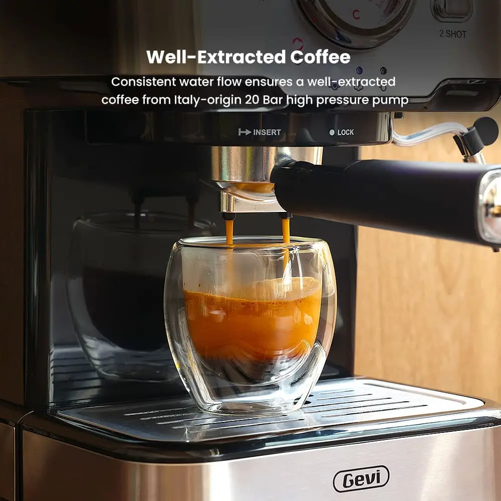 GEVI 2-in-1 Espresso Machine with Milk Frother Wand and Dual Temperature Control 20 Bar ECMD0 - Image 5