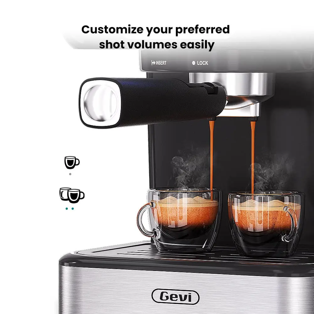 GEVI 2-in-1 Espresso Machine with Milk Frother Wand and Dual Temperature Control 20 Bar ECMD0 - Image 6