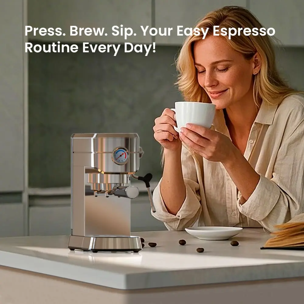 Compact Espresso Coffee Machine with Milk Frother ECMG0 - Image 3