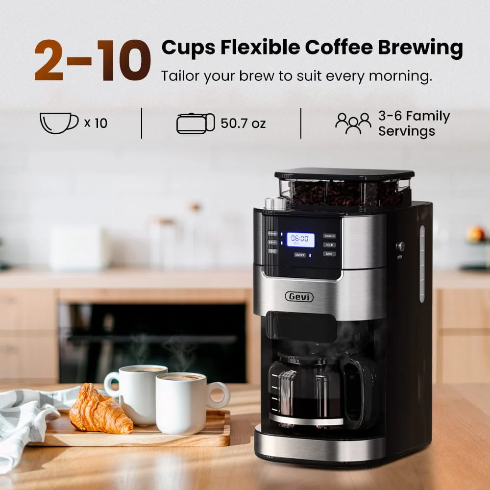 GEVI Programmable 10-Cup Grind & Brew Coffee Maker Machine with Built-in Grinder DCMB0 - Image 8