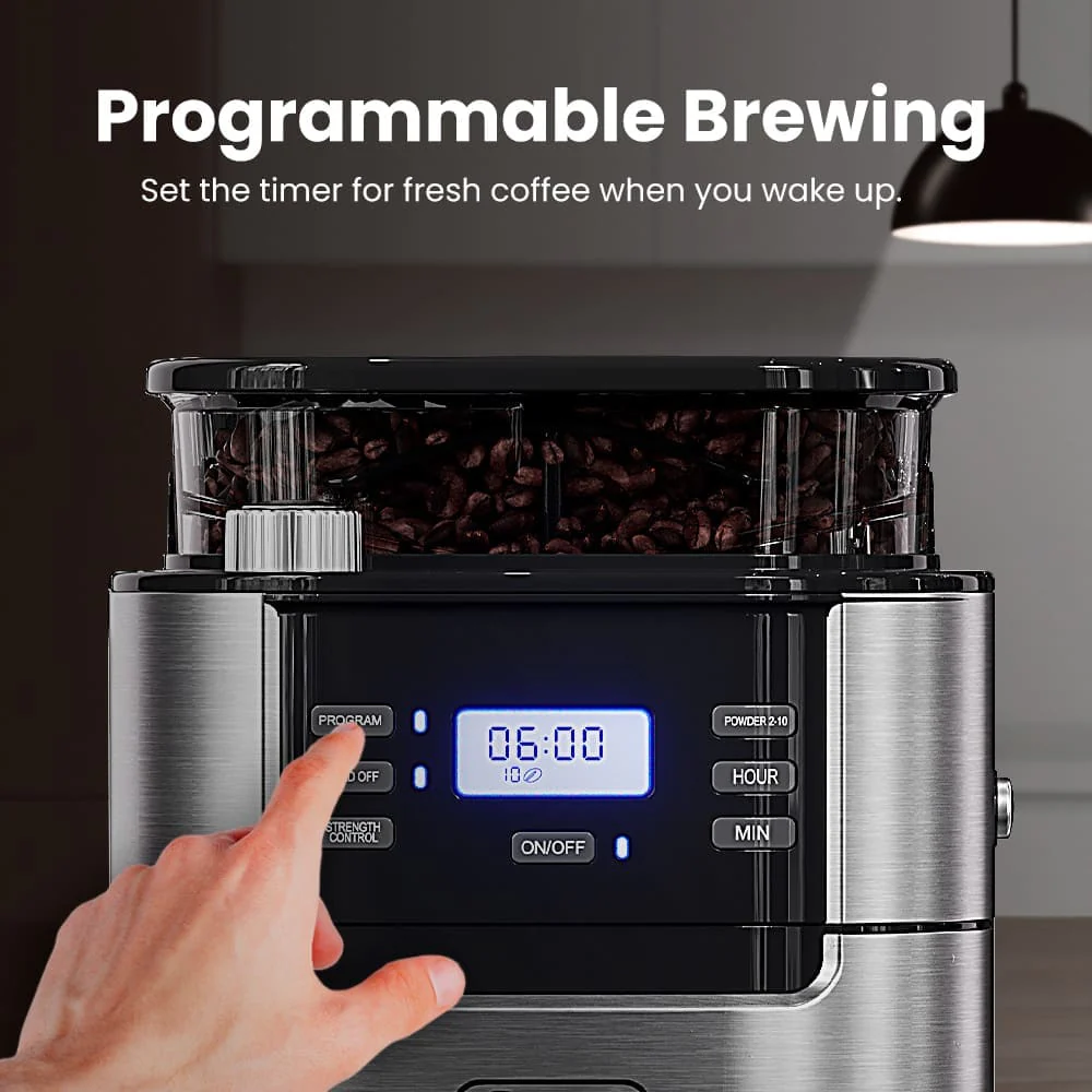GEVI Programmable 10-Cup Grind & Brew Coffee Maker Machine with Built-in Grinder DCMB0 - Image 9